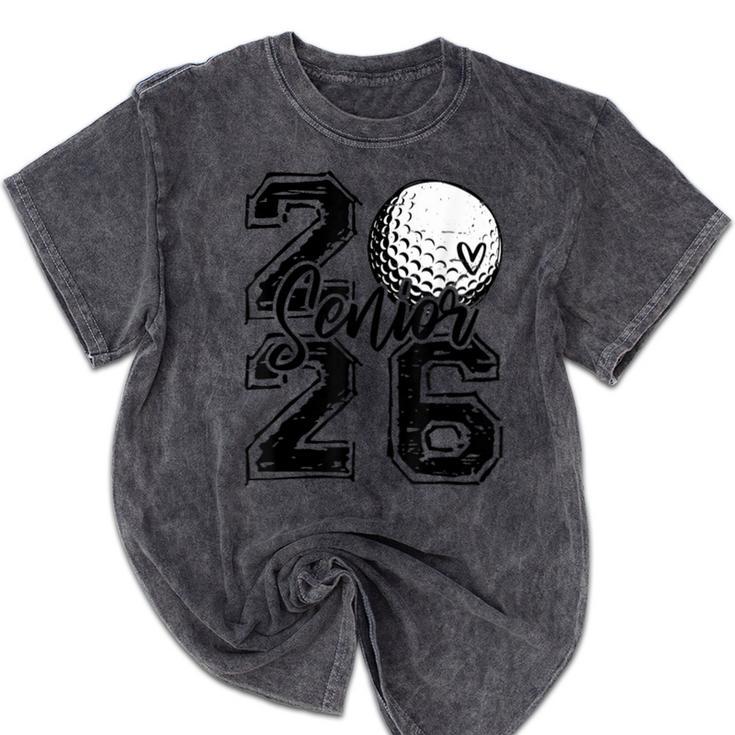 Senior 2026 Golf Player Heart Graduation Girls Teens Mineral Wash Tshirts