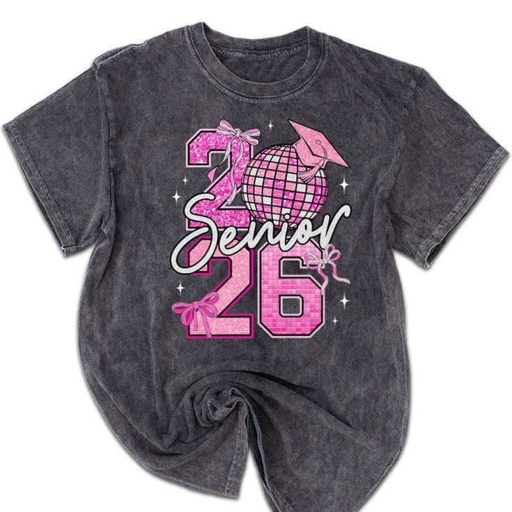 Senior 2026 Graduation Girls Coquette Pink Bow Class Of 2026 Premium Mineral Wash Tshirts
