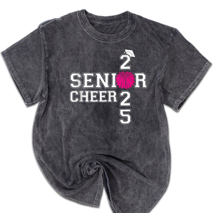 Senior Cheerleader Cheer Class Of 2025 Graduation Graduate Mineral Wash Tshirts