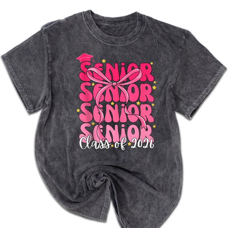 Senior Class Of 2026 Pink Coquette Bow Graduation 2026 Mineral Wash Tshirts