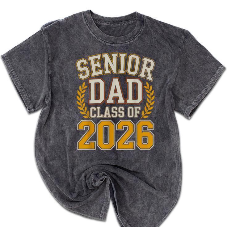 Senior Dad Class Of 2026 Purple Yellow Vintage Graduation Mineral Wash Tshirts
