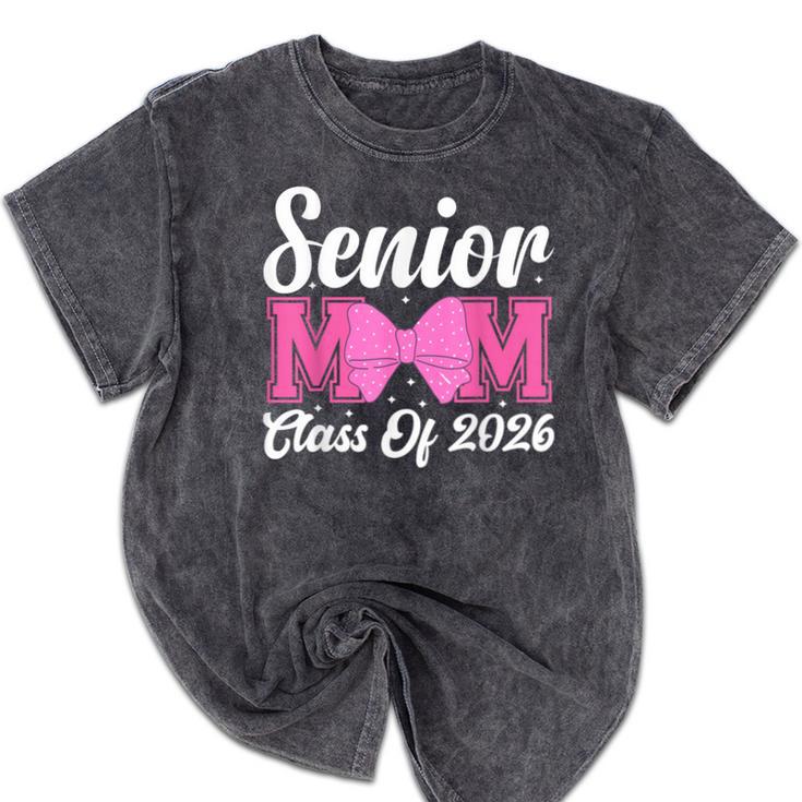 Senior Mom Class Of 2026 Pink Coquette Bow Graduation Mineral Wash Tshirts