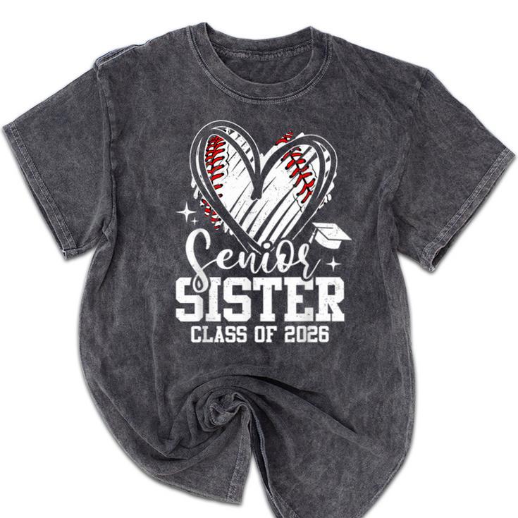 Senior Sister Class Of 2026 Baseball Graduation Heart Mineral Wash Tshirts
