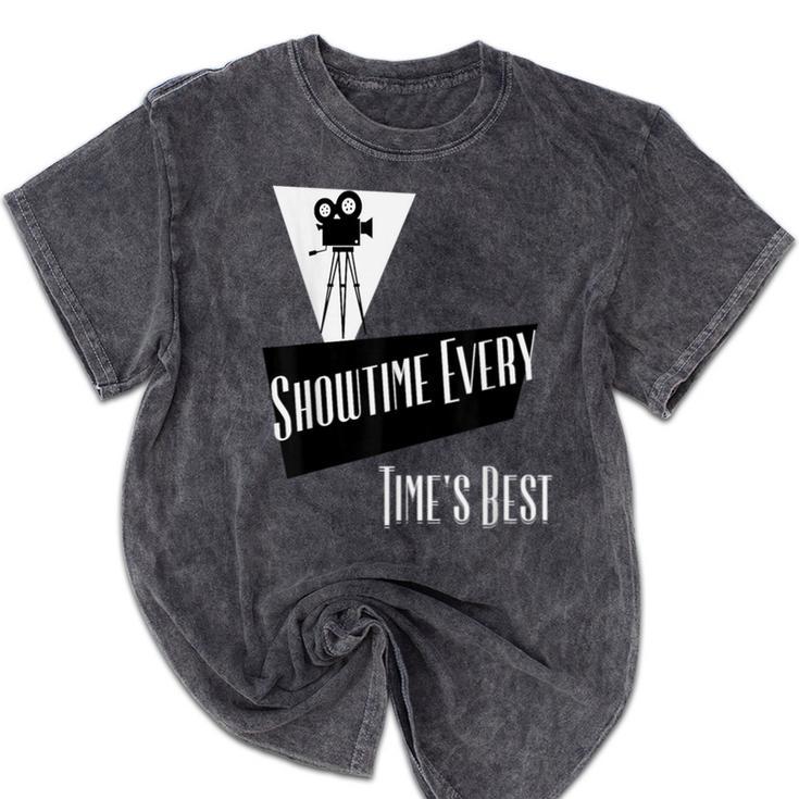 Showtime Every Moment Cinema Nostalgia Film Buff Humor Mineral Wash Tshirts