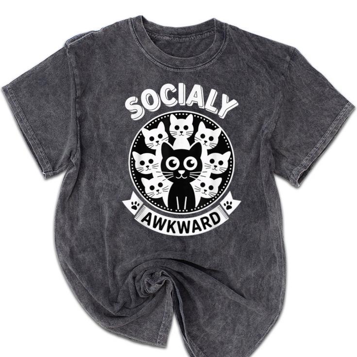Socially Awkward Cute Introvert Cat Meme Anti-Social Club Mineral Wash Tshirts Socially Awkward Cute Introvert Cat Meme Anti-Social Club Mineral Wash Tshirts
