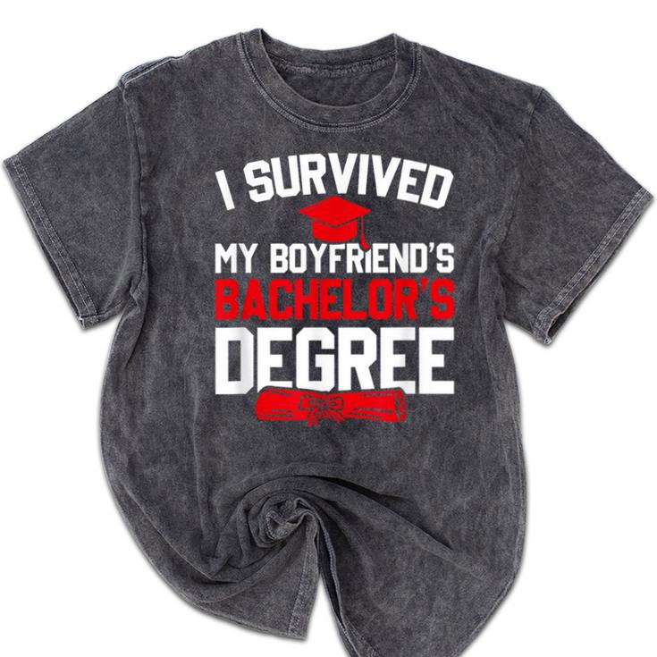 I Survived My Boyfriend's Bachelor's Degree Graduation Mineral Wash Tshirts