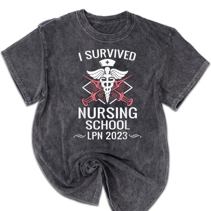 I Survived Nursing School LPN Class Of 2023 Nurse Graduation Mineral Wash Tshirts