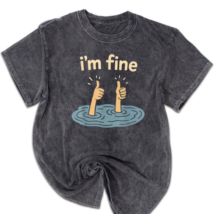 Two Thumbs Up I'm Fine Sarcastic Meme Introvert Humor Mineral Wash Tshirts