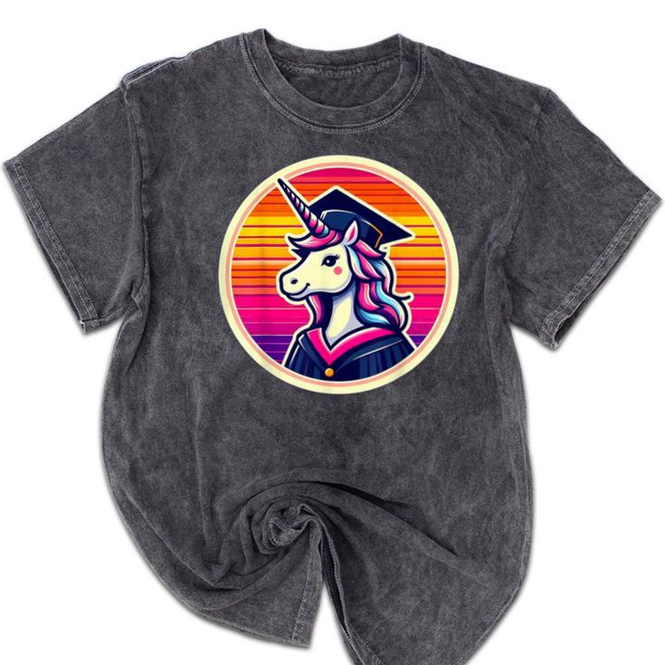 Unicorn University Graduation Graduating School Girl Cute Mineral Wash Tshirts