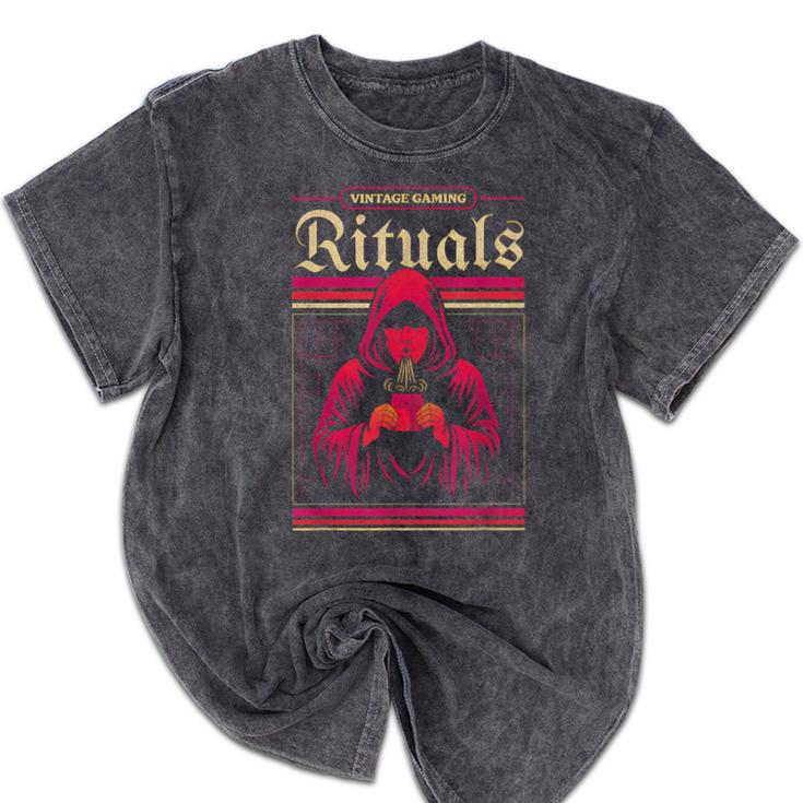 Vintage Gaming Rituals Retro Gamer Nostalgia Vintage Games Mineral Wash Tshirts