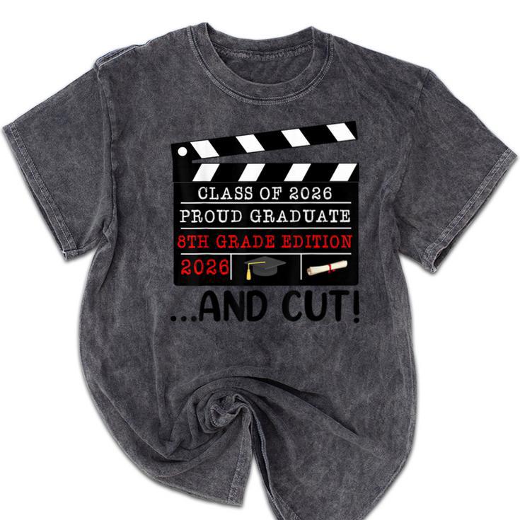 8th Grade Graduation 2026 Graduate Clapperboard Mineral Wash Tshirts