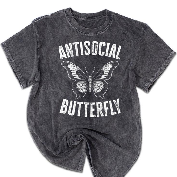 Antisocial Butterfly Introverts Homebodies Mineral Wash Tshirts
