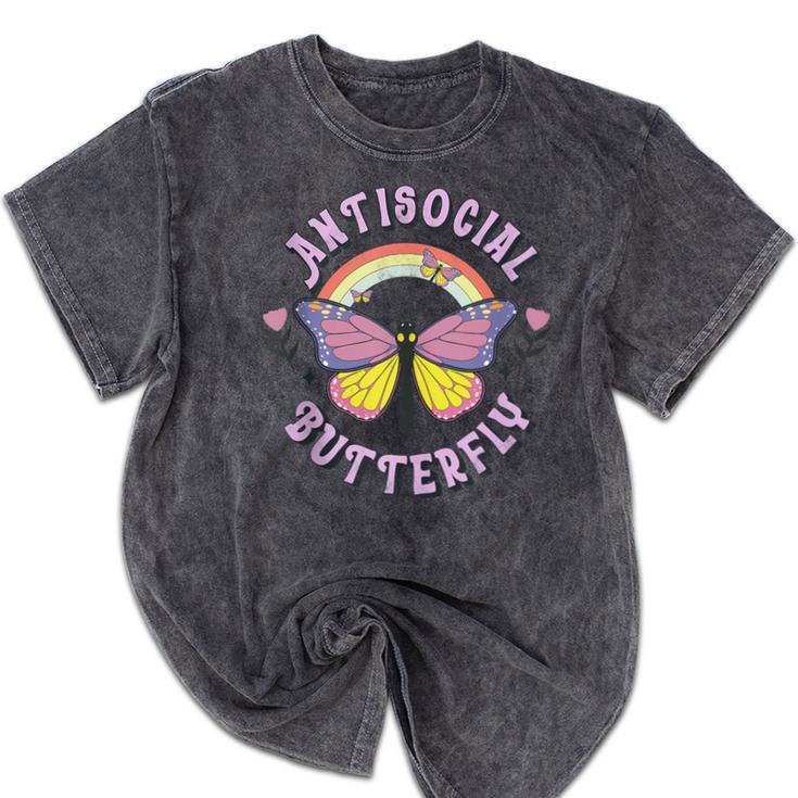 Antisocial Butterfly Tees For Introvert Men Women Girls Mineral Wash Tshirts