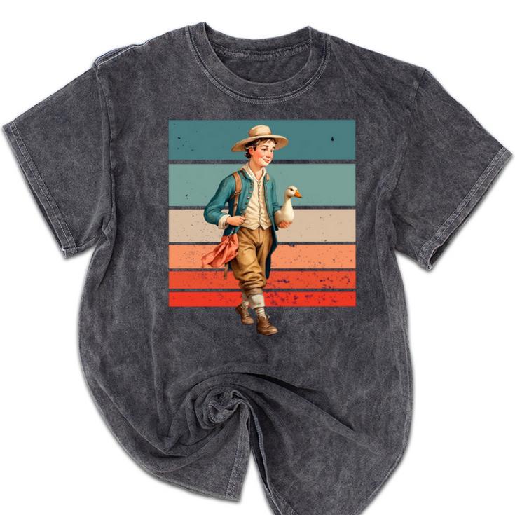 Boy Goose Vintage Rural Pastoral Charm Nostalgia Simple Life Mineral Wash Tshirts