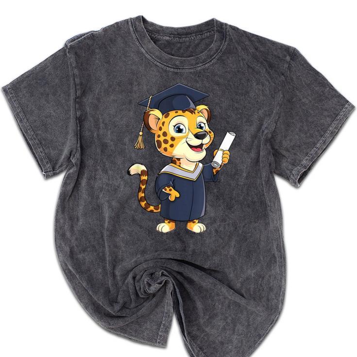 Cheetah Graduation Cute Kindergarten Elementary High School Mineral Wash Tshirts