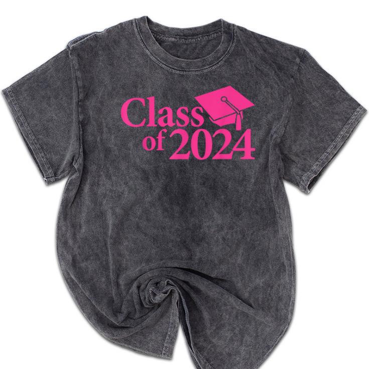 Class Of 2024 Pink For Girls And Women Graduation Mineral Wash Tshirts