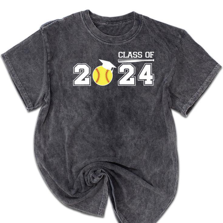 Class Of 2024 Senior Softball Player Graduation Mineral Wash Tshirts