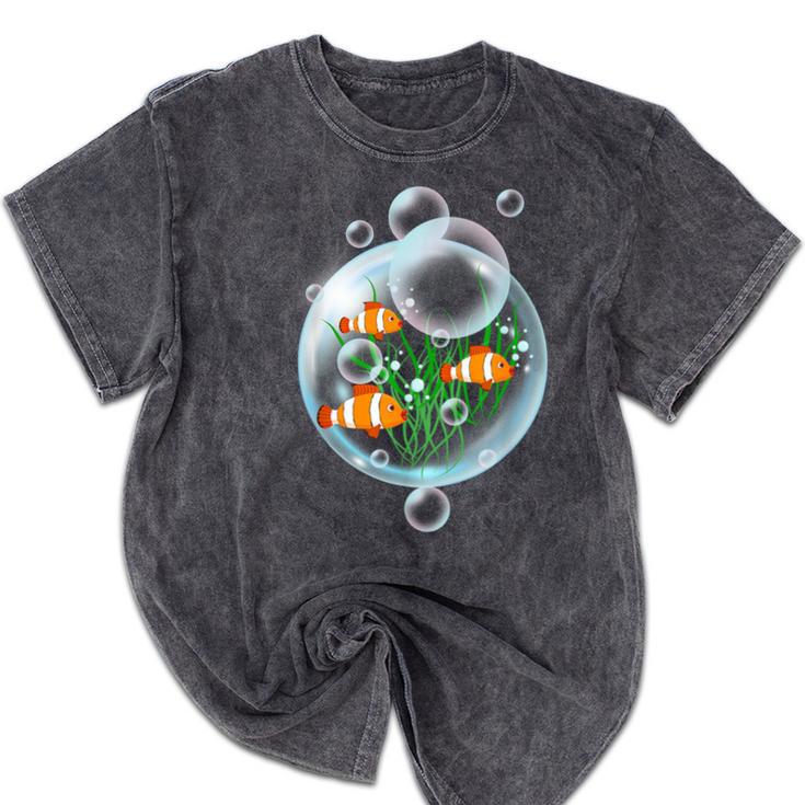 Clownfish Anemonefish Bubbles Water Frutiger Aero Y2K Style Mineral Wash Tshirts