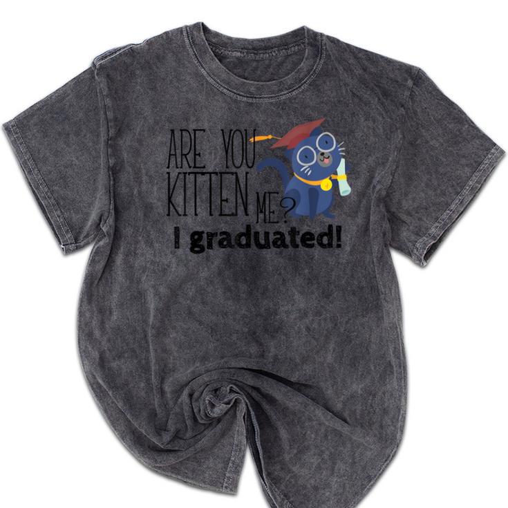 Cute Graduation  Cat Masters High School T-Shirt For Men Women Kids Mineral Wash Tshirts