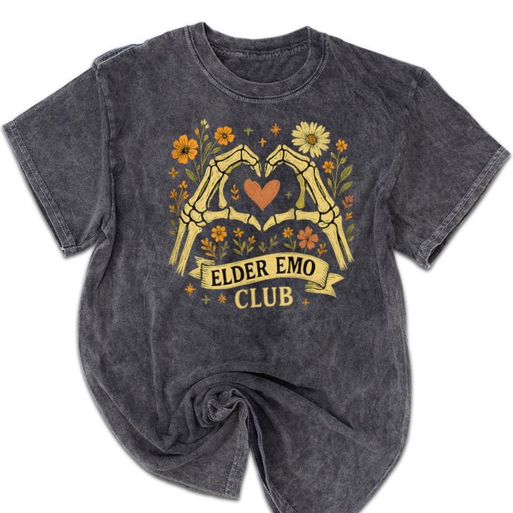 Elder Emo Club Skeleton Hands Heart Nostalgia Mineral Wash Tshirts