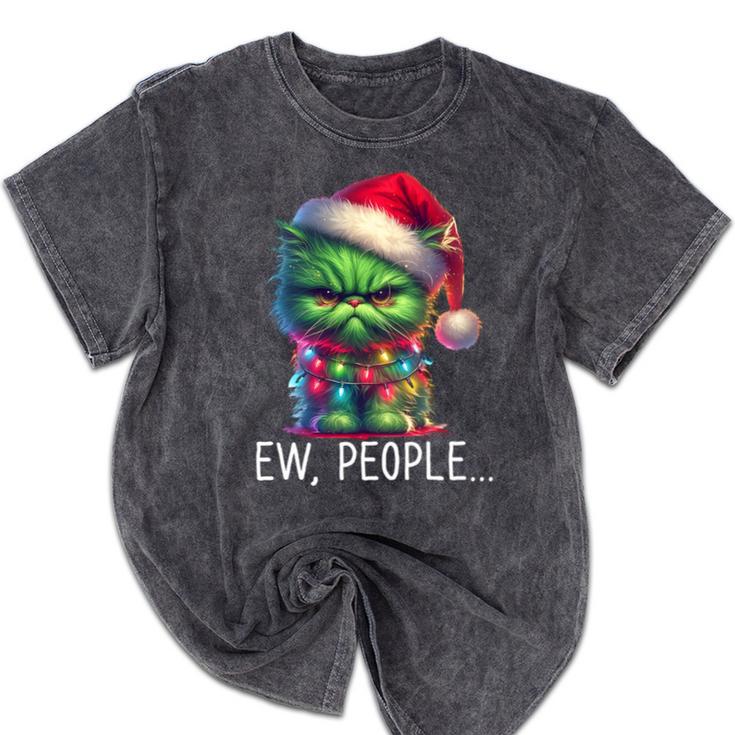 Ew People Meowy Cat Christmas Introvert Men Women Mineral Wash Tshirts