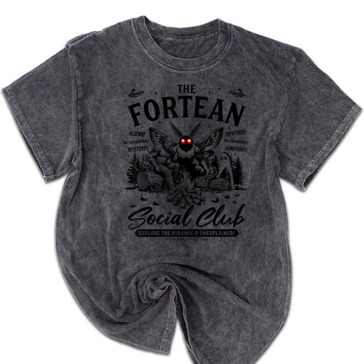 Fortean Social Club Bigfoot Mothman Alien Cryptid Introvert Mineral Wash Tshirts