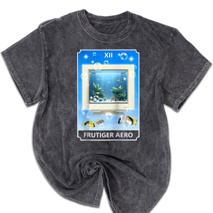 Frutiger Aero Aesthetic Tech Computer Aquarium Tarot Card Raglan Baseball Tee Mineral Wash Tshirts