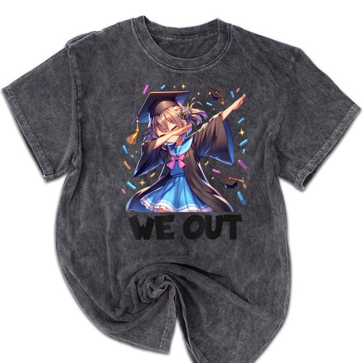 We Out Graduate Dabbing Anime Girl Grad Graduation Mineral Wash Tshirts