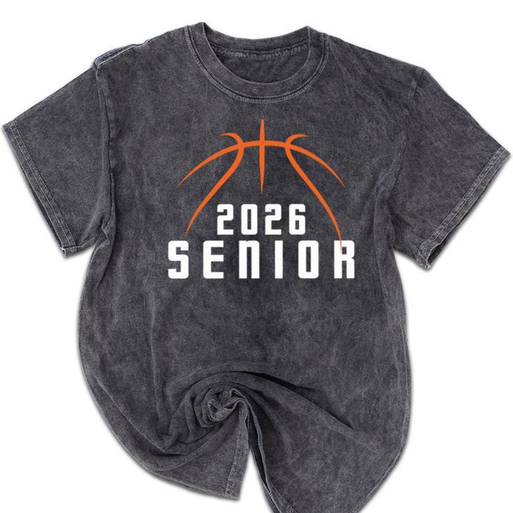 Graduate Senior Class Of 2026 Basketball Player Graduation Mineral Wash Tshirts