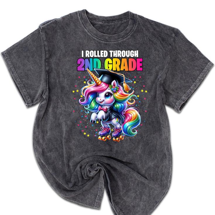 Graduation 2nd Grade Unicorn Roller Skate Girls Grad Mineral Wash Tshirts