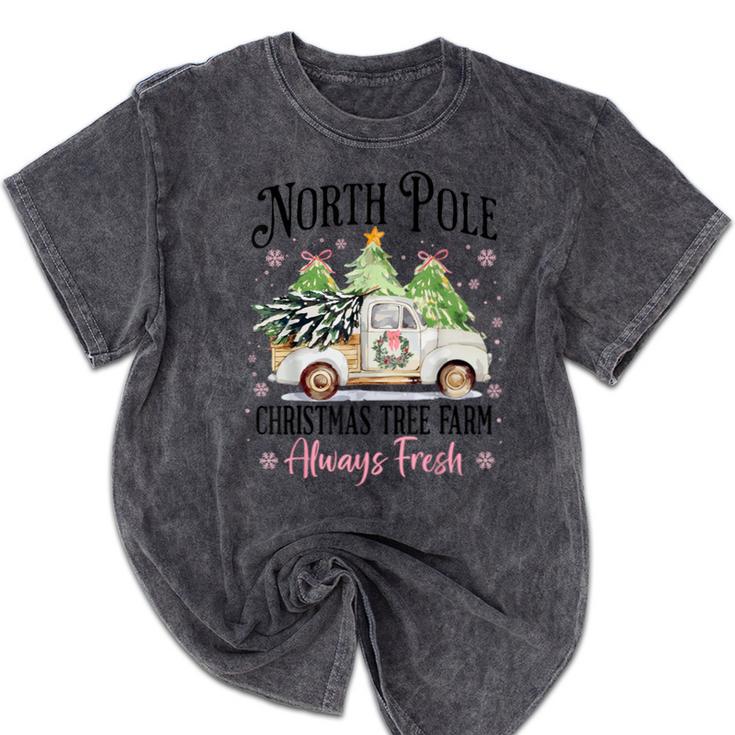 Holiday Scene Nostalgia North Pole Tree Farm Merry Christmas Mineral Wash Tshirts