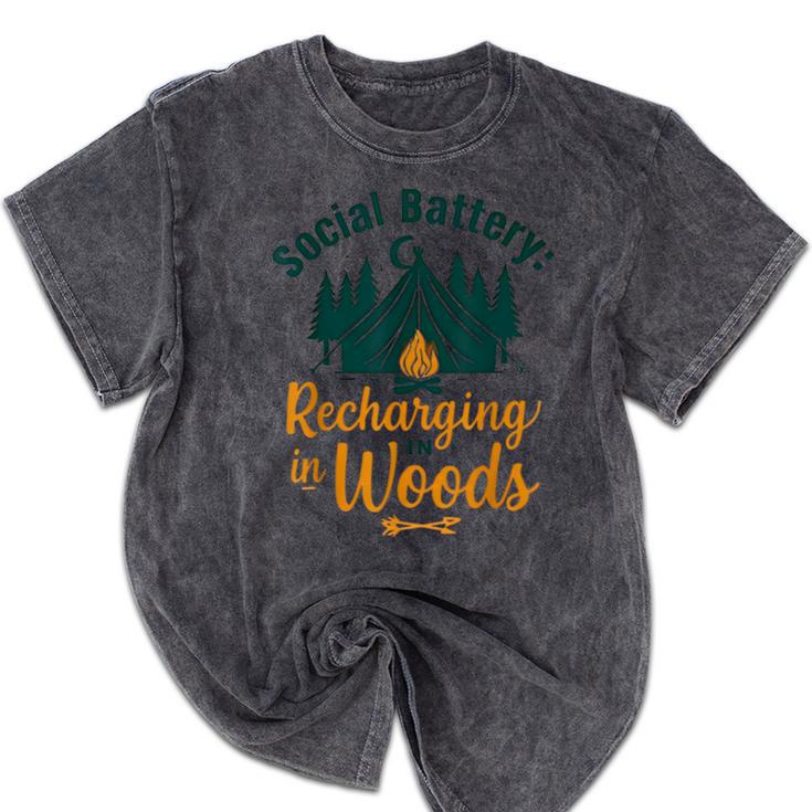 Introvert Camping Social Battery Recharging In The Woods Mineral Wash Tshirts
