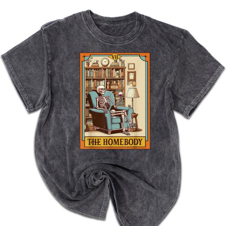 Introvert Homebody Awkward Skeleton The Homebody Tarot Card Mineral Wash Tshirts