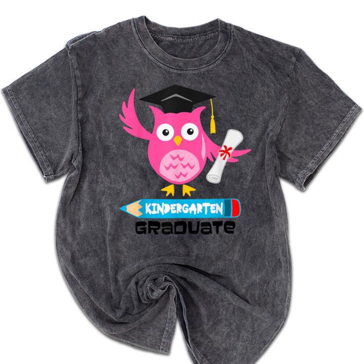 Kindergarten Graduation Tee Shirt Pink Owl T-Shir Mineral Wash Tshirts