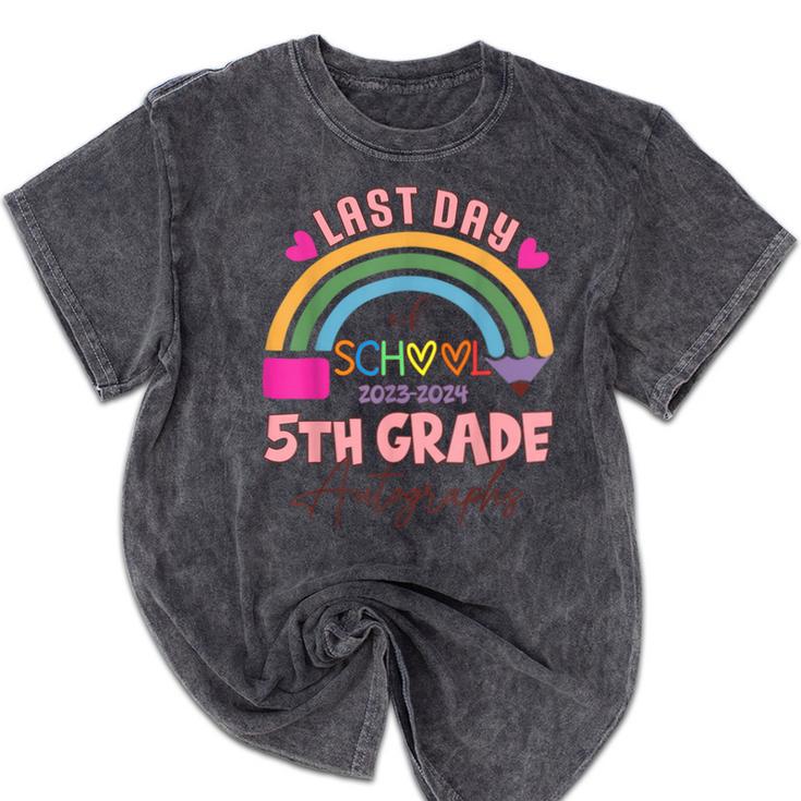 Last Day Of School Autograph 5th Grade Graduation Boys Girls Mineral Wash Tshirts
