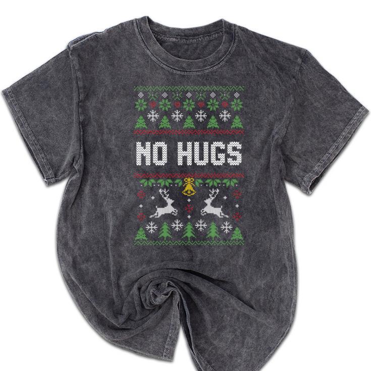 No Hugs Introvert Ugly Christmas Sweater Style Mineral Wash Tshirts