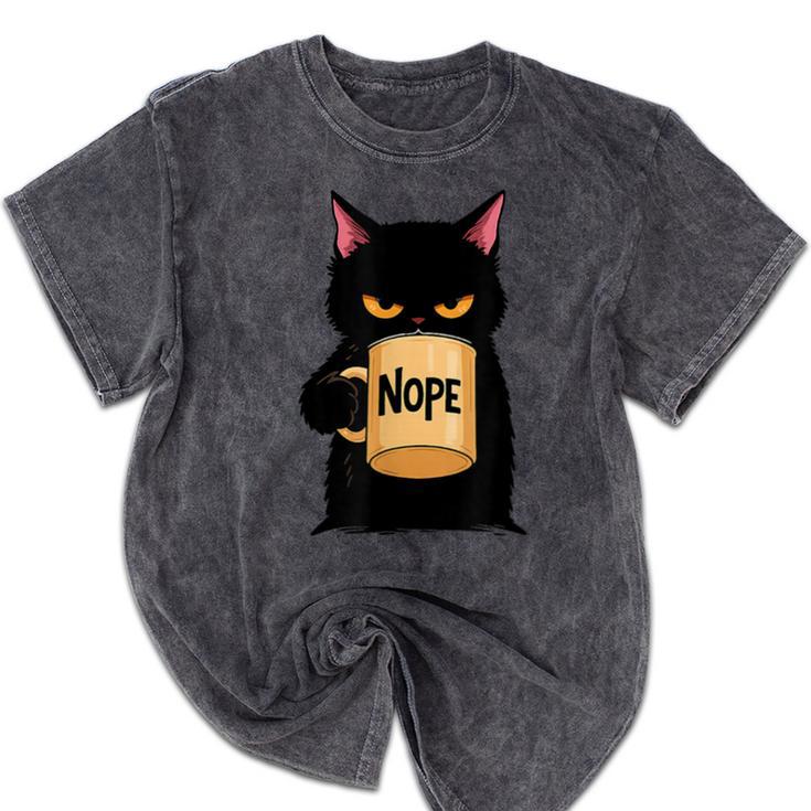 Nope Coffee Cat – Introvert Humor Monday Kitty Mineral Wash Tshirts