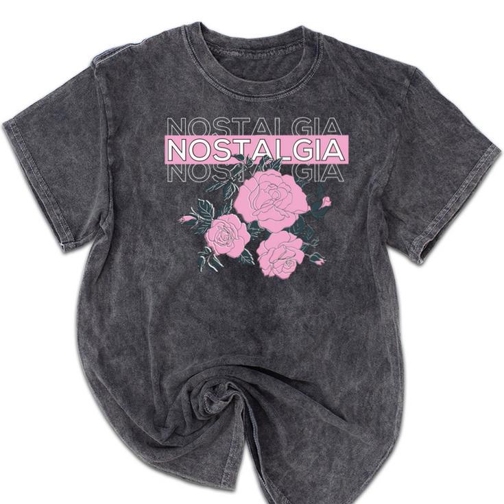 Nostalgia 80s 90s Retro Style Graphics Rose Pink Flower Mineral Wash Tshirts