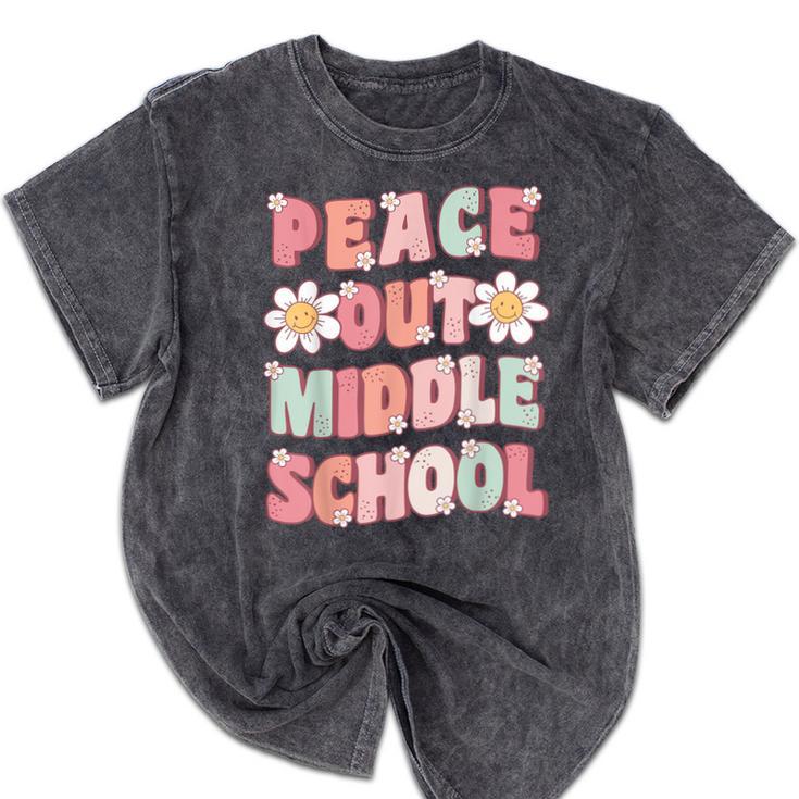 Peace Out Middle School Graduation Groovy Last Day Of School Mineral Wash Tshirts