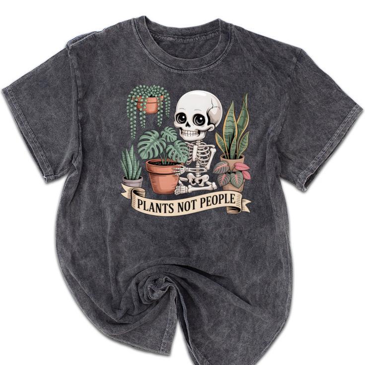 Plant Introvert Gardener Houseplant Botanical Women Men Kids Mineral Wash Tshirts