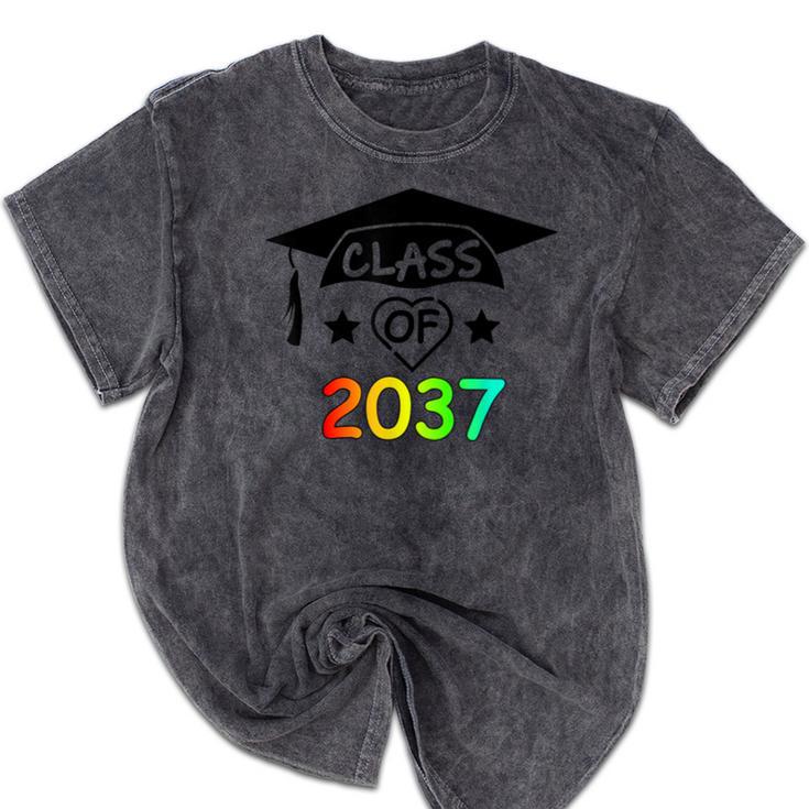 Pre-K -12th Grade Hand Prints Space Graduation Class Of 2037 Mineral Wash Tshirts