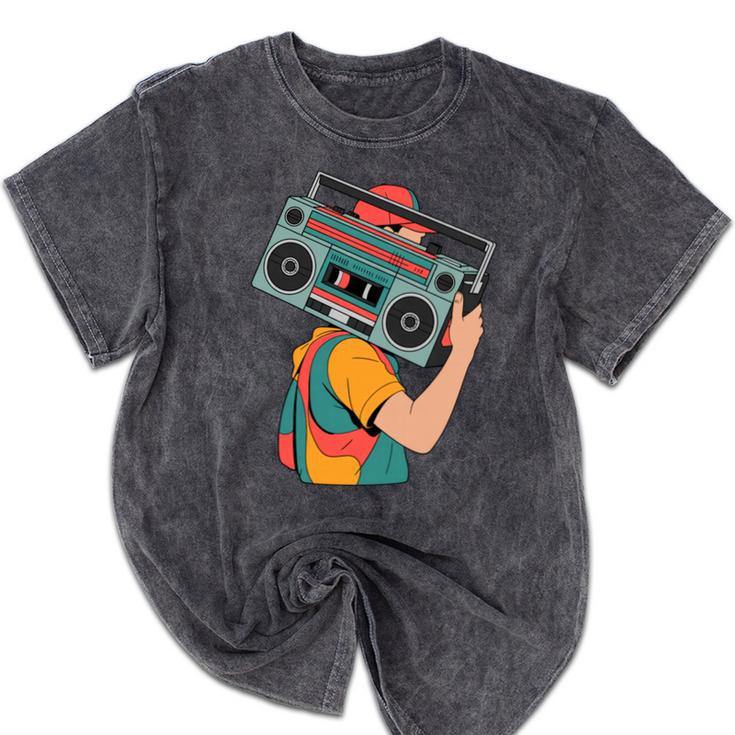 Retro 90s Boombox Nostalgia Party For Music Lovers Men Women Mineral Wash Tshirts
