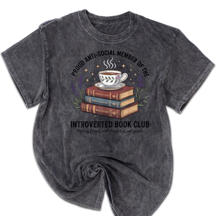 Retro Proud Introverted Book Club Anti Social Reader Mineral Wash Tshirts