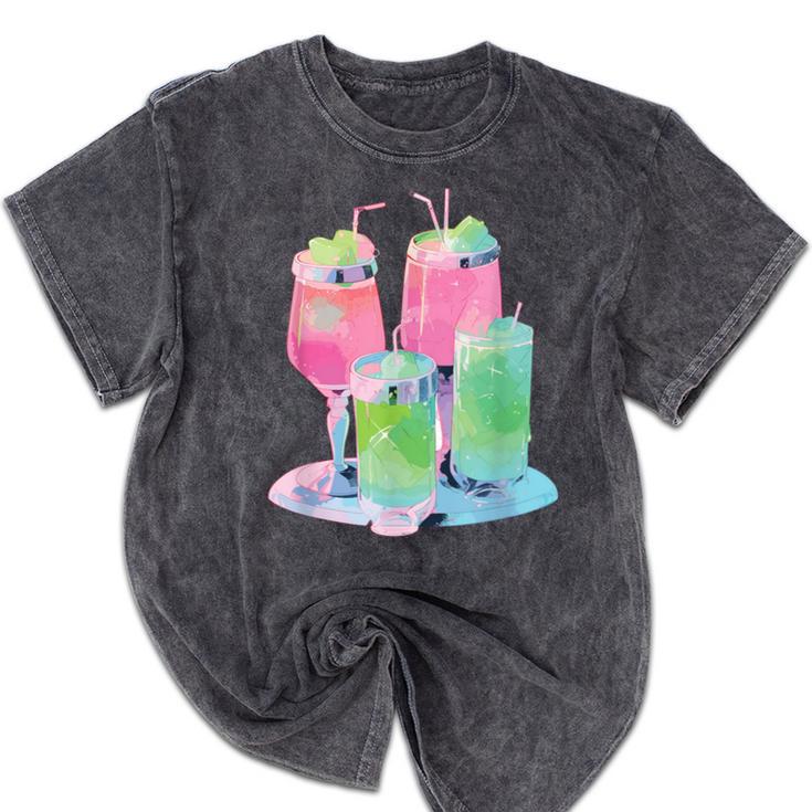 Retro Soft Drinks 80s 90s Nostalgia Cute Anime Aesthetic Tee Mineral Wash Tshirts