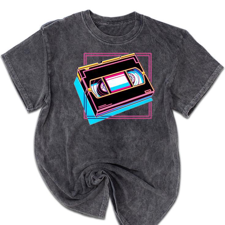 Retro VHS Vaporwave Video Cassette Nostalgia Geek Chic Premium Tri-Blend Mineral Wash Tshirts
