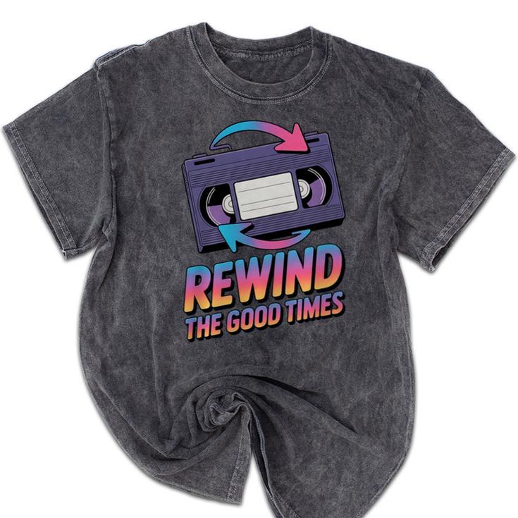 Rewind Good Times Retro VHS Tape Nostalgia 80s 90s Premium Tri-Blend Mineral Wash Tshirts