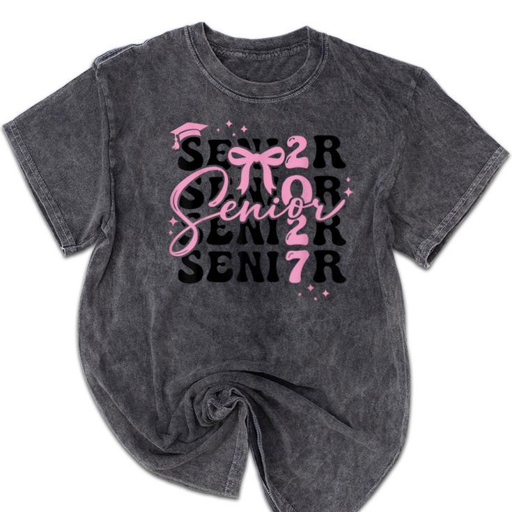 Senior 2027 Class Of 2027 Coquette Pink Bow Graduation 2027 Mineral Wash Tshirts