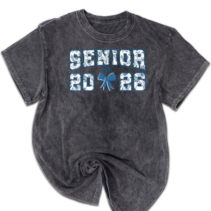 Senior 26 Graduation Class Of 2026 Bow Blue Toile Floral Mineral Wash Tshirts