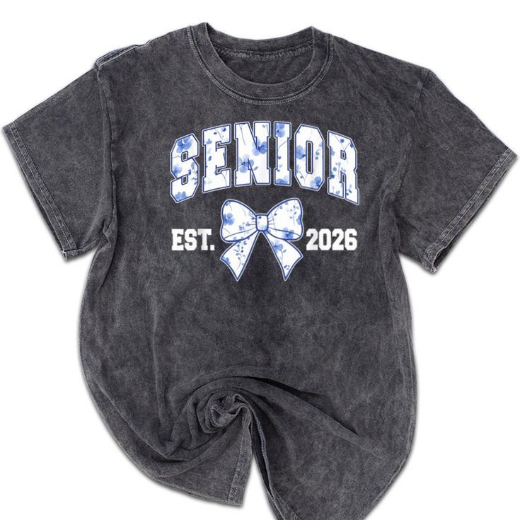 Senior Class Of 2026 Graduation Girly Floral Coquette Bow Mineral Wash Tshirts