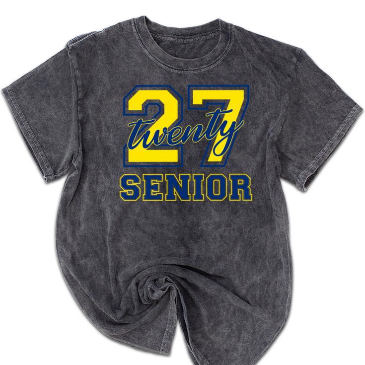 Senior Class Of 2027 Graduation Yellow And Blue On The Back Premium Tri-Blend Mineral Wash Tshirts